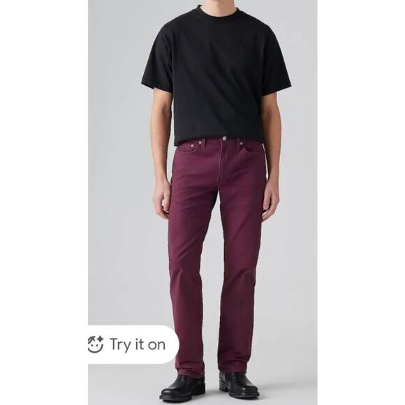 Levi's 514 straight stretch jeans deep burgundy mens Size 30x30 casual normcore - Picture 1 of 11